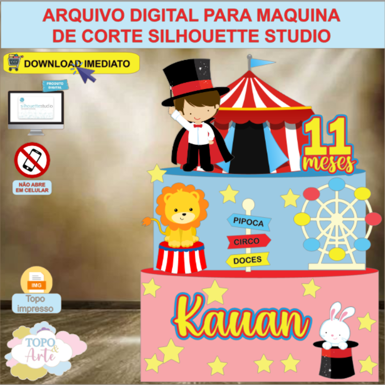ARQUIVO de Corte Topo de Bolo Circo Menino - 03
