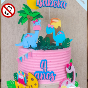 ARQUIVO de Corte Topo de Bolo Dinossauro menina rosa - 34