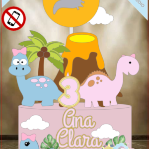 ARQUIVO de Corte Topo de Bolo Dinossauro menina rosa - 37