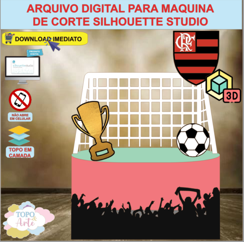ARQUIVO de Corte Topo de Bolo Futebol Flamengo com Trave 3D - 03
