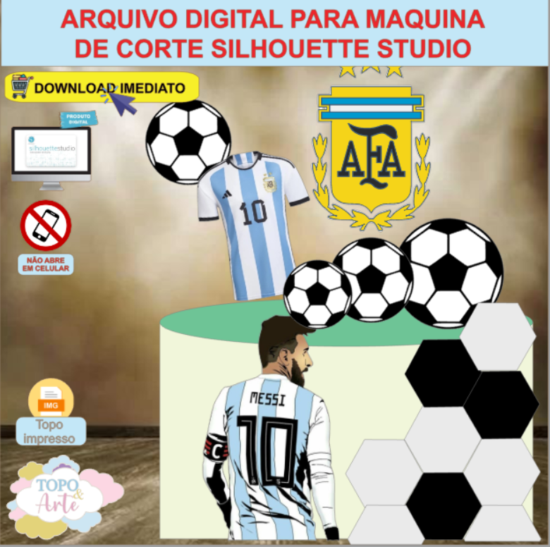 ARQUIVO de Corte Topo de Bolo Futebol Messi - 21