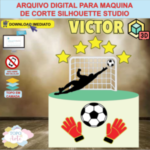 ARQUIVO de Corte Topo de Bolo Futebol com Gol 3D - 10