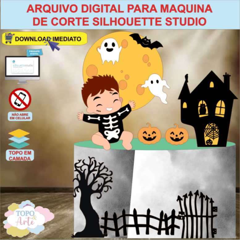 ARQUIVO de Corte Topo de Bolo Halloween Menino - 21