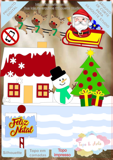 Oblee Marketplace  Arquivo Corte Topo de Bolo Natal Papai Noel na chaminé  STUDIO PDF E SVG