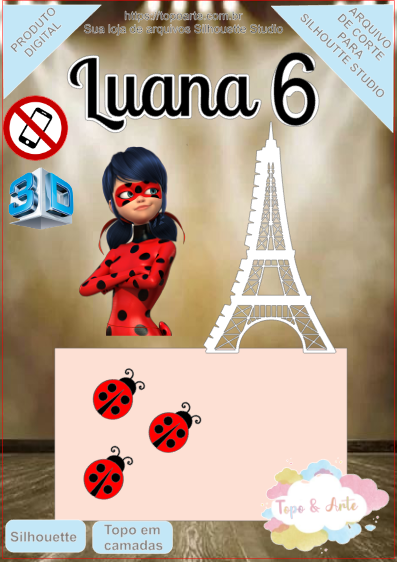 ARQUIVO de Corte Topo de Bolo LadyBug com Torre 3D - 03