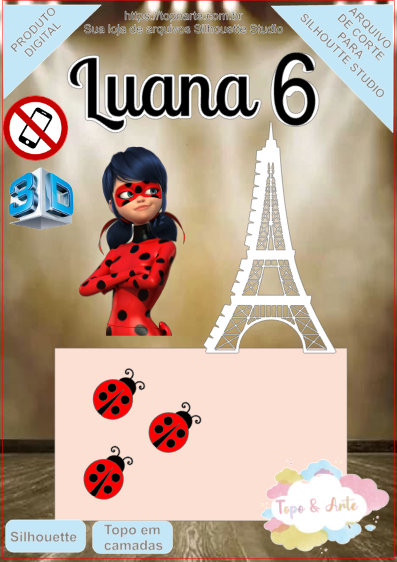 Topo de Bolo Cat Noir - Ladybug (Arquivo Digital)