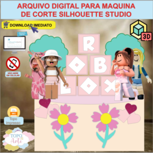 ARQUIVO de Corte Topo de Bolo Roblox Menina com Cubo 3D - 10