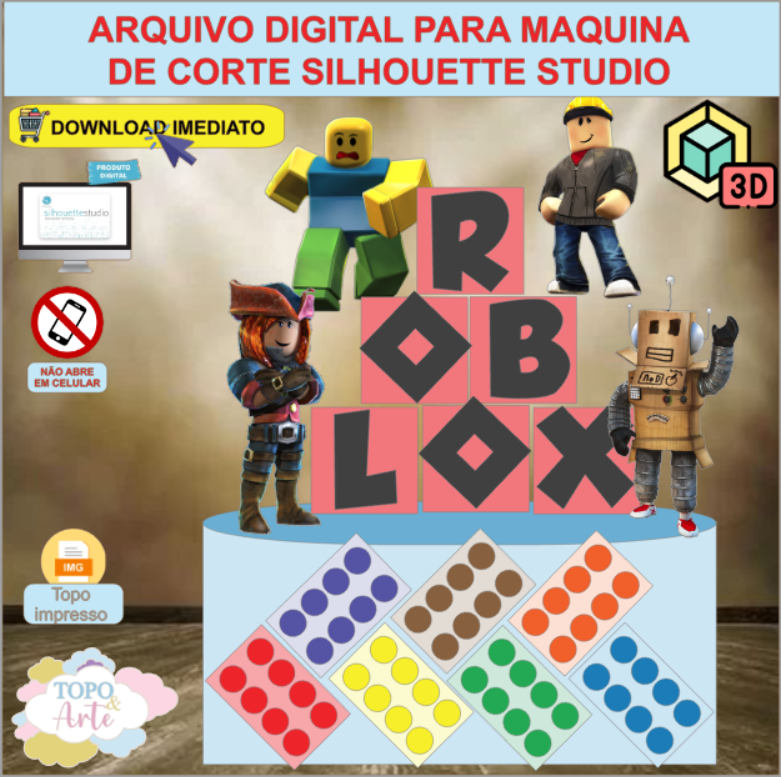 ARQUIVO de Corte Topo de Bolo Roblox com Lego 3D - 02