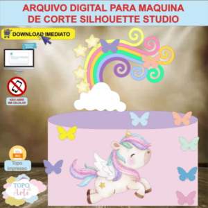 ARQUIVO de Corte Topo de Bolo Unicornio de Asas Aquarela - 25