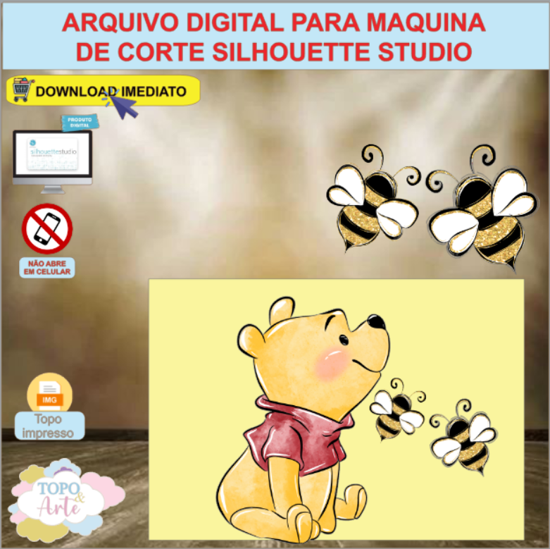 ARQUIVO de Corte Topo de Bolo Ursinho Pooh Aquarela - 09