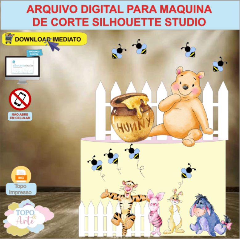 ARQUIVO de Corte Topo de Bolo Ursinho Pooh Aquarela - 12