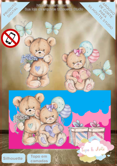 ARQUIVO de Corte Topo de Bolo Cha Revelação Bebe Urso Ursinho 09
