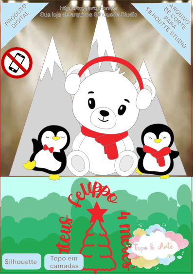 ARQUIVO de Corte Topo de Bolo Urso e pinguim de Natal - 48