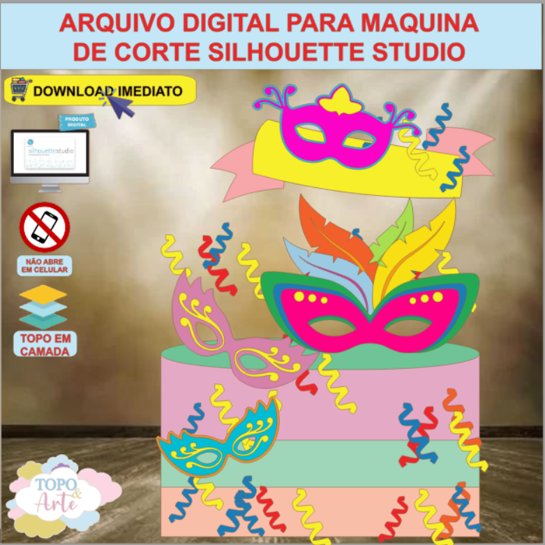 ARQUIVO de Corte Topo de Bolo Carnaval Baile de Mascara - 02