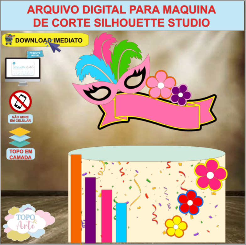 ARQUIVO de Corte Topo de Bolo Carnaval Baile de Mascara - 05