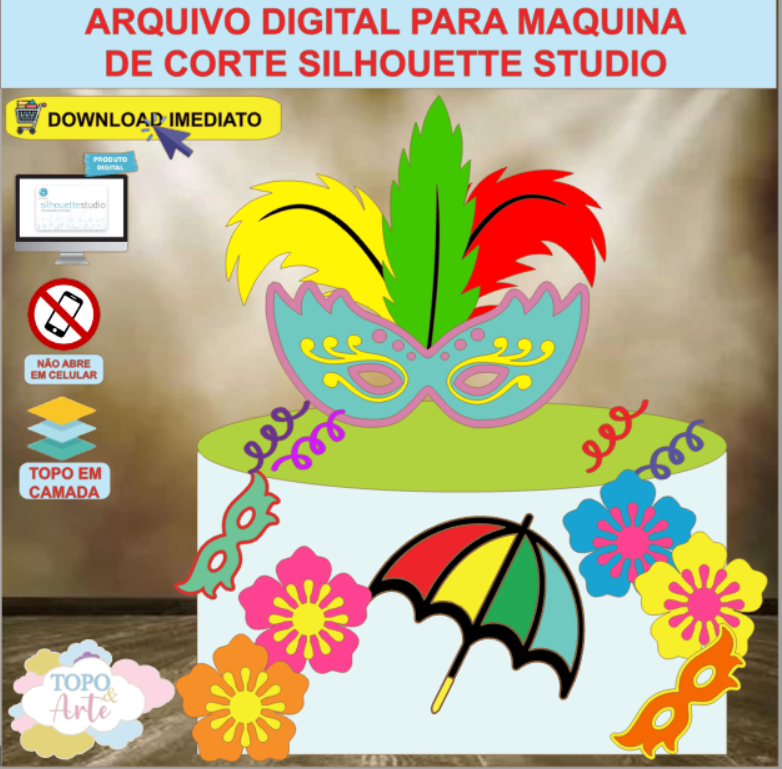 ARQUIVO de Corte Topo de Bolo Carnaval Baile de Mascara - 06