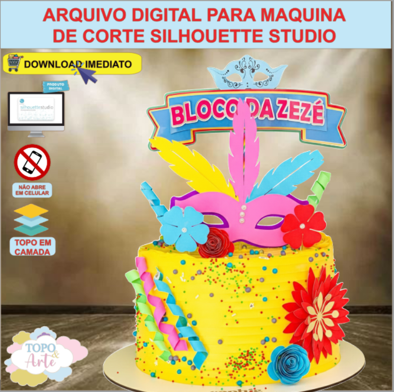 ARQUIVO de Corte Topo de Bolo Carnaval Baile de Mascara - 07