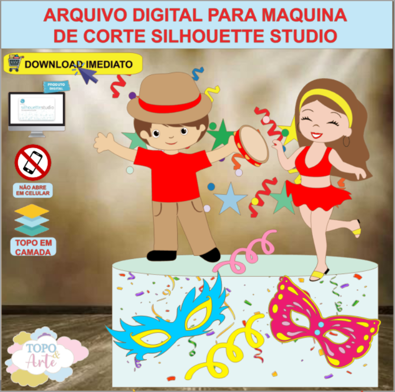 ARQUIVO de Corte Topo de Bolo Carnaval Casal Foliao - 14