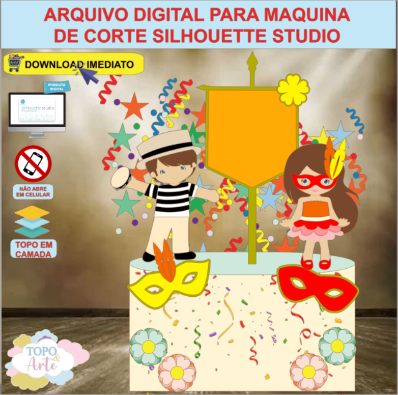 ARQUIVO de Corte Topo de Bolo Carnaval Casal Foliao - 15