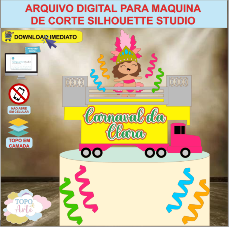 ARQUIVO de Corte Topo de Bolo Carnaval Trio Eletrico - 03