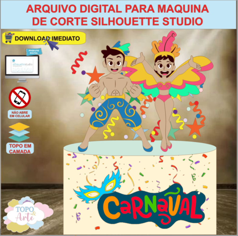ARQUIVO de Corte Topo de Bolo Carnaval casal Foliao - 12