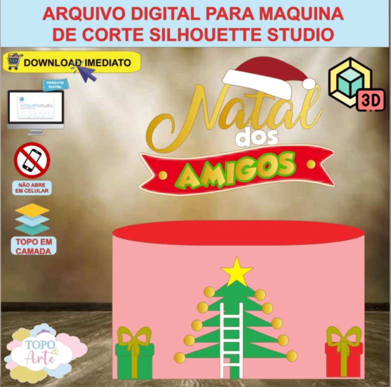 ARQUIVO de Corte Topo de Bolo Feliz Natal do Amigos - 95