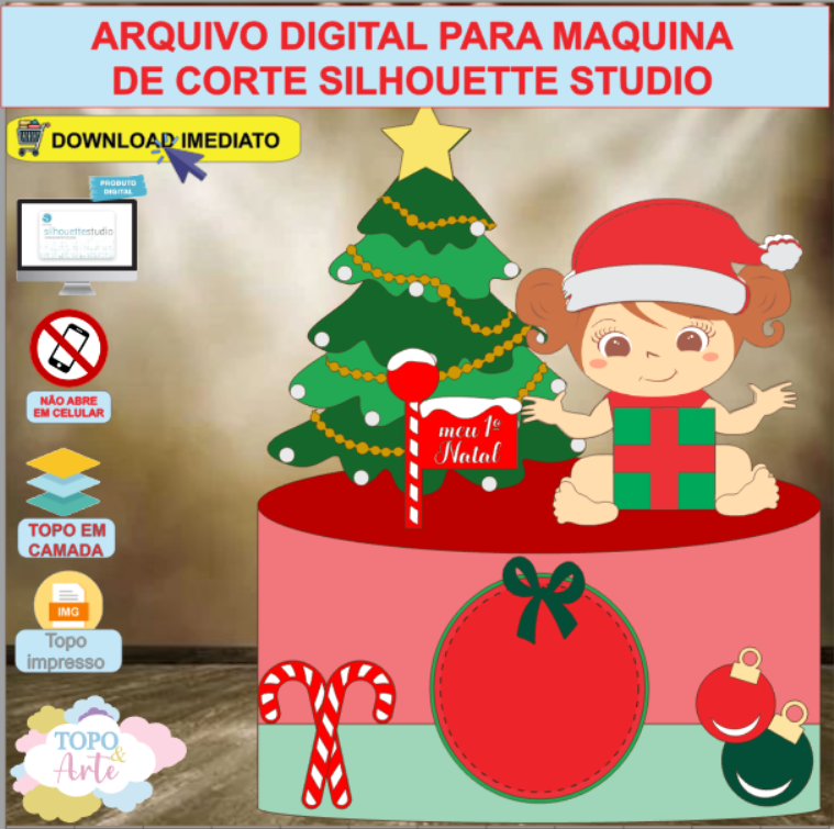 ARQUIVO de Corte Topo de Bolo Menina de Laço de Natal - 66