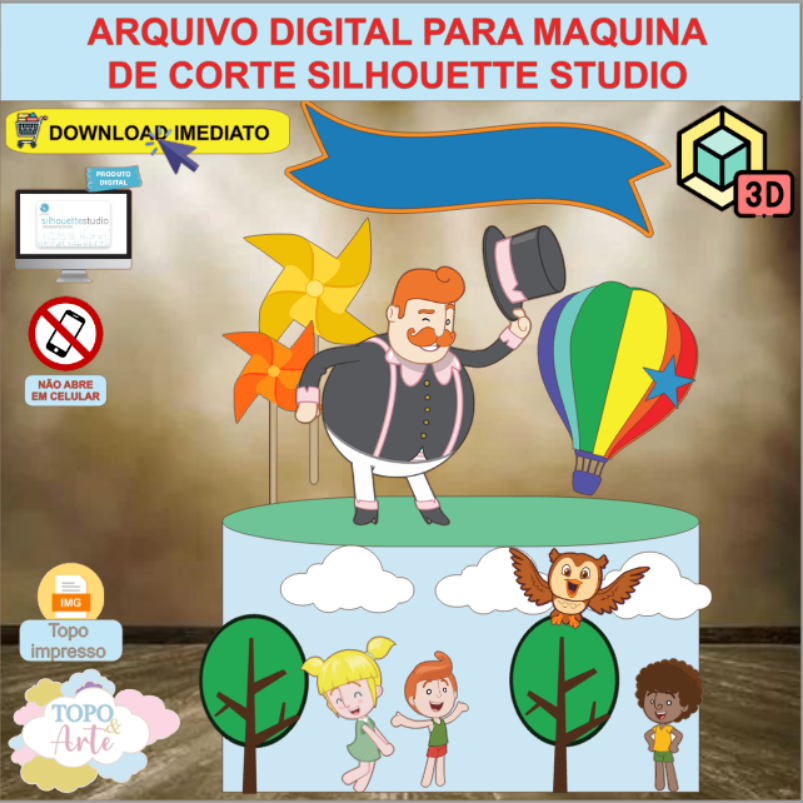 ARQUIVO de Corte Topo de Bolo Mundo Bita Cata Vento 3D - 01