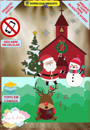 ARQUIVO de Corte Topo de Bolo Papai Noel Boneco de Neve e Renna Natal - 106