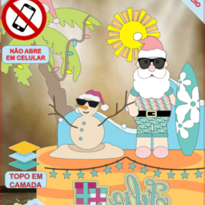 ARQUIVO de Corte Topo de Bolo Papai Noel Boneco de Neve na Praia Depois do Natal - 107