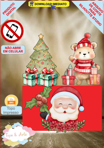 ARQUIVO de Corte Topo de Bolo Papai Noel e Urso de Natal - 81