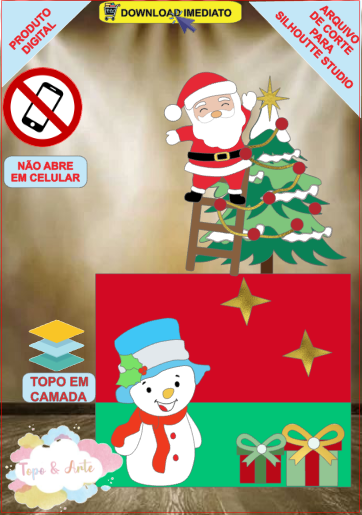 ARQUIVO de Corte Topo de Bolo Papai Noel e seu Boneco de Neve de Natal - 68