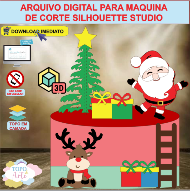 ARQUIVO de Corte Topo de Bolo Noel e sua Renna de Natal - 76