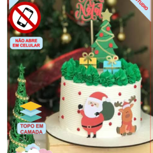 ARQUIVO de Corte Topo de Bolo Papai Noel e sua Renna de Natal - 67
