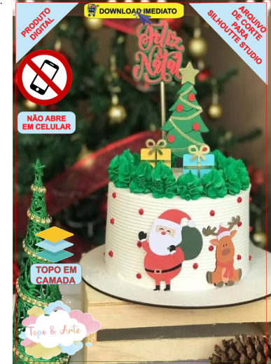 ARQUIVO de Corte Topo de Bolo Papai Noel e sua Renna de Natal - 67