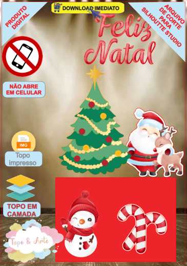 ARQUIVO de Corte Topo de Bolo Papai Noel e sua Renna de Natal - 70