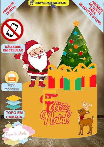 ARQUIVO de Corte Topo de Bolo Papai Noel e sua Renna de Natal - 79