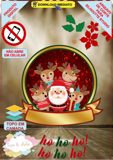 ARQUIVO de Corte Topo de Bolo Papai Noel e suas Renas de de Natal - 89