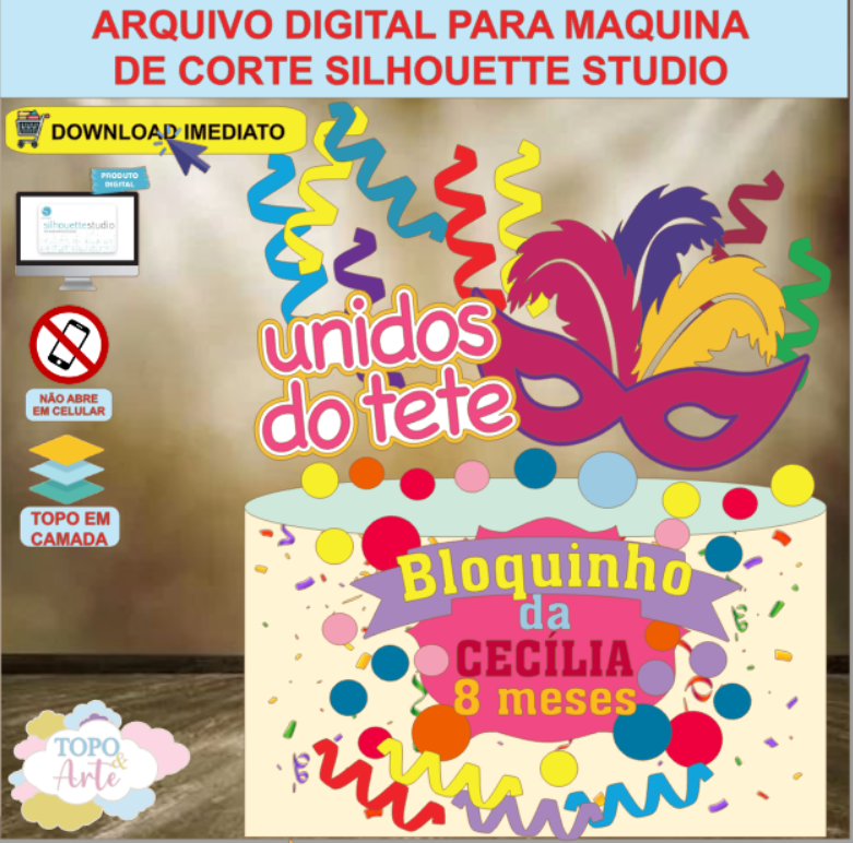 ARQUIVO de Corte Topo de Bolo Carnaval Baile de Mascara - 16