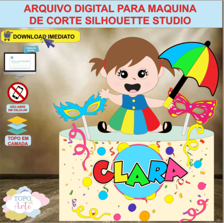 ARQUIVO de Corte Topo de Bolo Carnaval Bebe Menina - 17