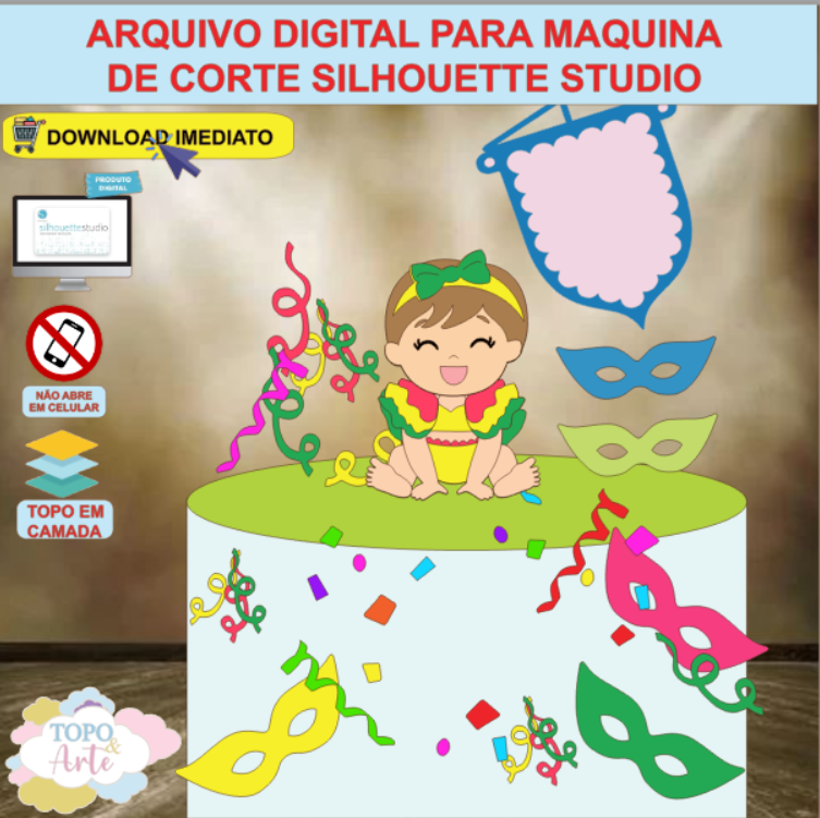 ARQUIVO de Corte Topo de Bolo Carnaval Bebe Menina - 28
