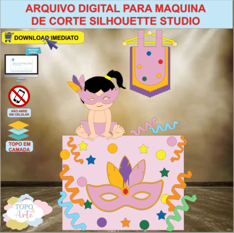 ARQUIVO de Corte Topo de Bolo Carnaval Bebe Menina - 30