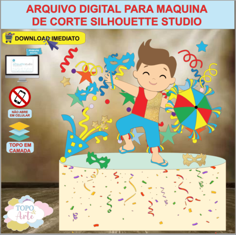 ARQUIVO de Corte Topo de Bolo Carnaval Menino Folia - 18
