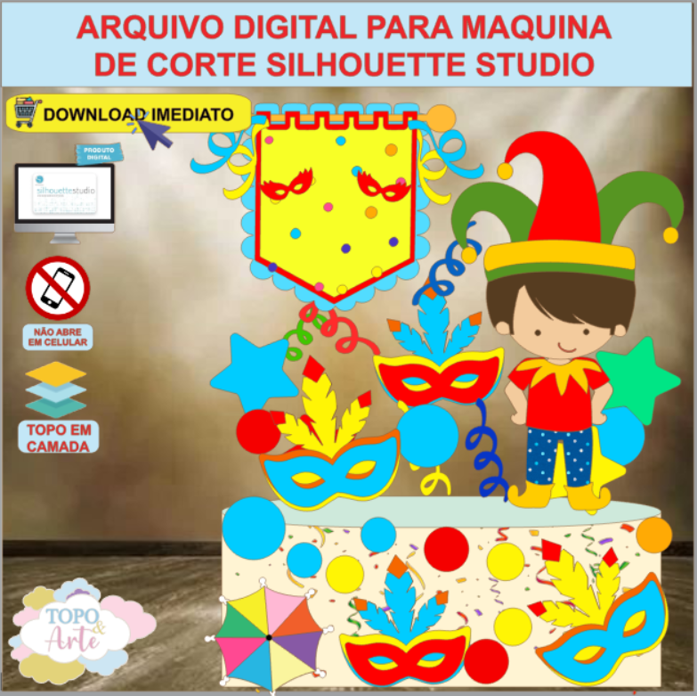 ARQUIVO de Corte Topo de Bolo Carnaval Menino Folia - 22