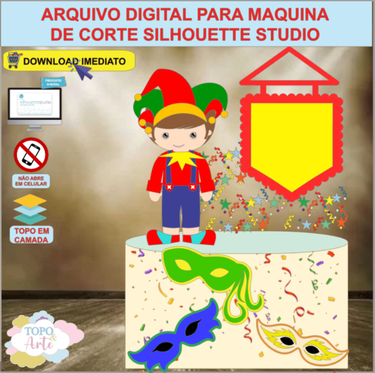 ARQUIVO de Corte Topo de Bolo Carnaval Menino Folia - 25