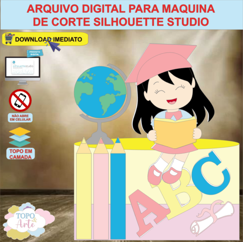 ARQUIVO de Corte Topo de Bolo ABC Formatura Menina - 09
