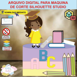 ARQUIVO de Corte Topo de Bolo ABC Formatura Menina com Livro Lapis e Capelo 3D - 21