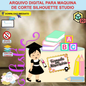 ARQUIVO de Corte Topo de Bolo ABC Formatura Menina com Livro e Cubo 3D - 13