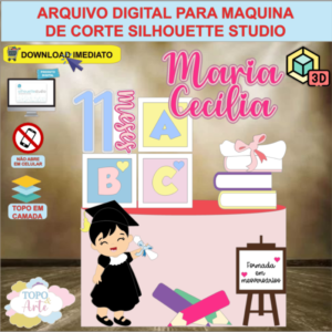 ARQUIVO de Corte Topo de Bolo ABC Formatura Menina com Livro e Lápis 3D - 30