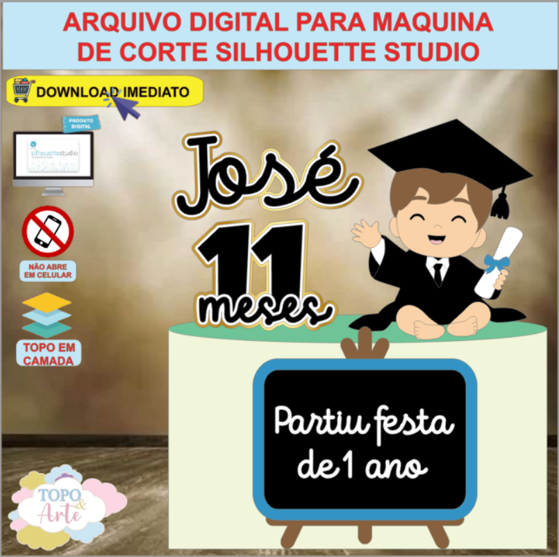 ARQUIVO de Corte Topo de Bolo ABC Formatura Menino - 12
